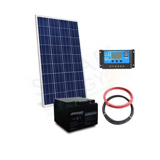 KIT SOLARE PRO 30W 12V – MODULO 30W / REGOLATORE 5A / BATTERIA 12AH / CAVI