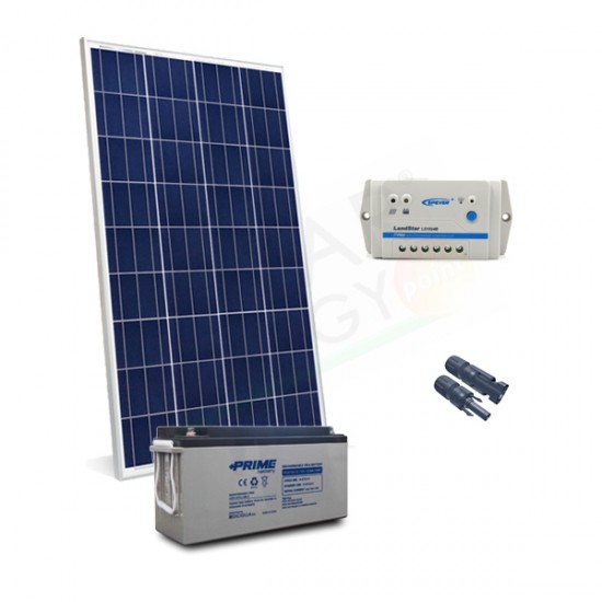 KIT SOLARE PRO 150W 12V – MODULO 150W / REGOLATORE 5A / BATTERIA 150AH / CAVI