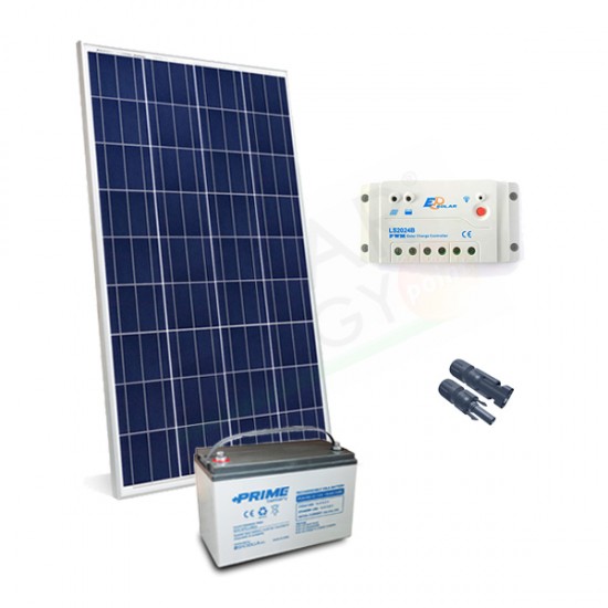 KIT SOLARE PRO 200W 12V – MODULO 200W / REGOLATORE 20A / BATTERIA 100AH 