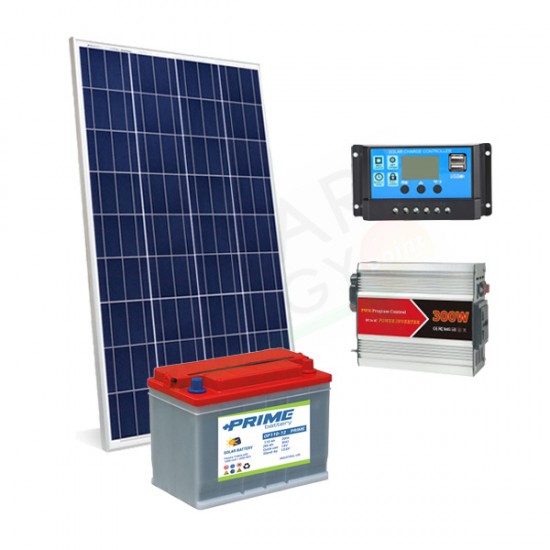 KIT SOLARE PLUS 80W 12V – MODULO 80W / REGOLATORE 10A PWM / INVERTER 300W / BATTERIA 100AH