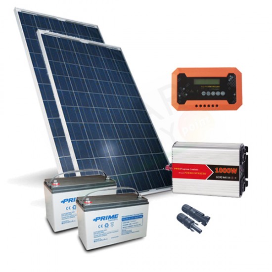 KIT SOLARE PLUS 560W 24V – MODULI 560W / REGOLATORE 30A PWM / INVERTER 1000W / 2 BATTERIE 100AH