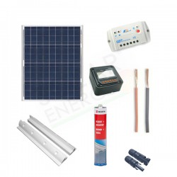 KIT SOLARE CAMPER PLUS 50W 12V – MODULO 50W / REGOLATORE 10A PWM / ACCESSORI FISSAGGIO