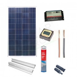 KIT SOLARE CAMPER PLUS 150W 12V – MODULO 150W / REGOLATORE 10A PWM DUAL / ACCESSORI FISSAGGIO