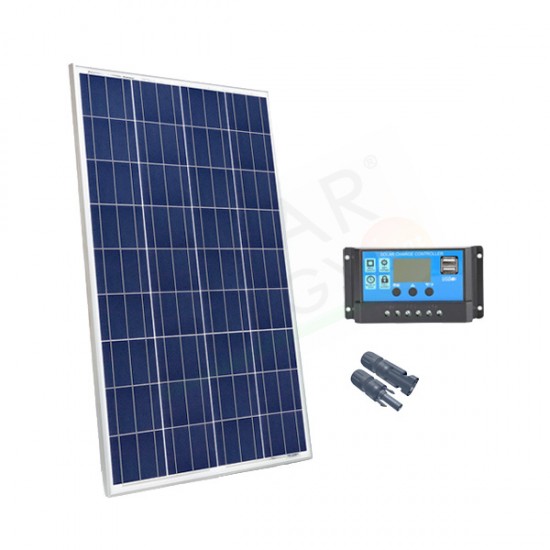 KIT SOLARE BASE 100W 12V – MODULO FOTOVOLTAICO 100W E REGOLATORE NV10 DA 10A PWM