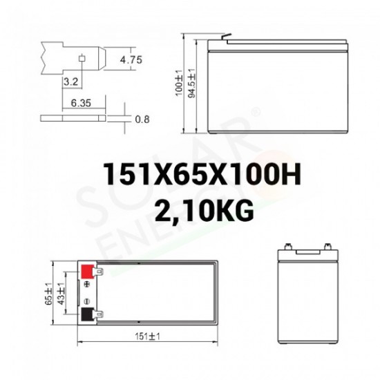 PRIME PCA 7-12 – BATTERIA SOLARE ERMETICA AGM PIOMBO-ACIDO 7 AH 12V UPS