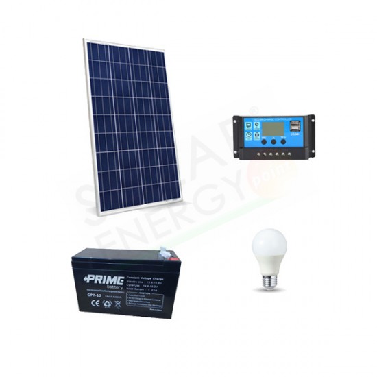 KIT SOLARE ILLUMINAZIONE 10W 12V PER INTERNI 1 LAMPADA LED - AUTONOMIA 3 ORE