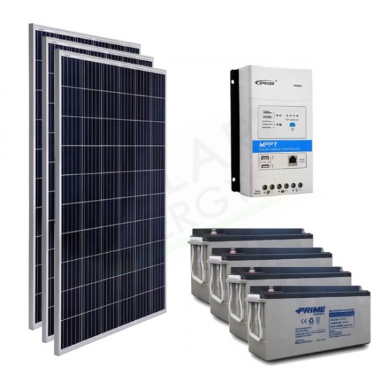 KIT SOLARE PRO 840W 24V – 3 MODULI 280W / REGOLATORE 40A / 4 BATTERIE 150AH