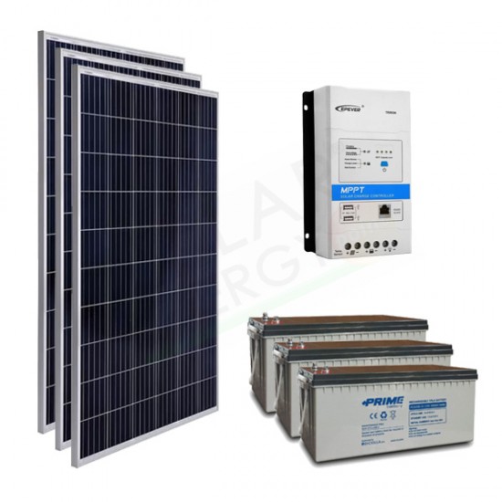 KIT SOLARE PRO 600W 12V – 3 MODULI 200W / REGOLATORE 40A / 3 BATTERIE 200AH