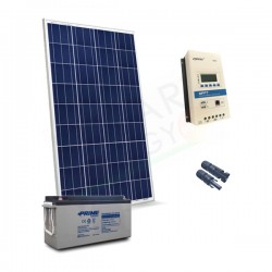 KIT SOLARE PRO 200W 12V – 2 MODULI 100W / REGOLATORE 10A / BATTERIA 100AH