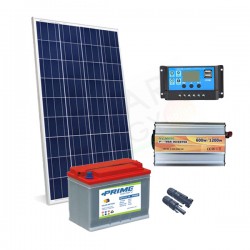 KIT SOLARE PLUS 200W 12V – MODULO 200W / REGOLATORE 20A PWM / INVERTER 600W / BATTERIA 110AH