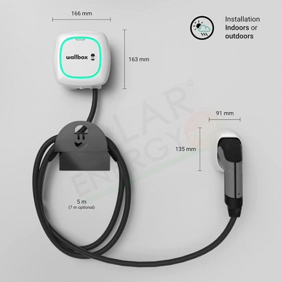 KIT WALLBOX PULSAR PLUS 22 – STAZIONE DI RICARICA 22 KW BIANCA + CONTATORE + SUPPORTO PER CAVO 7M E CONNETTORE T2