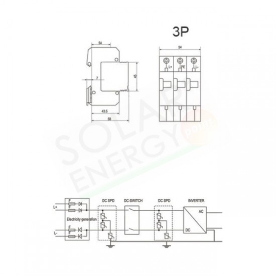 SCARICATORE DI SOVRATENSIONE 1000VDC 3P PER IMPIANTI FOTOVOLTAICI 