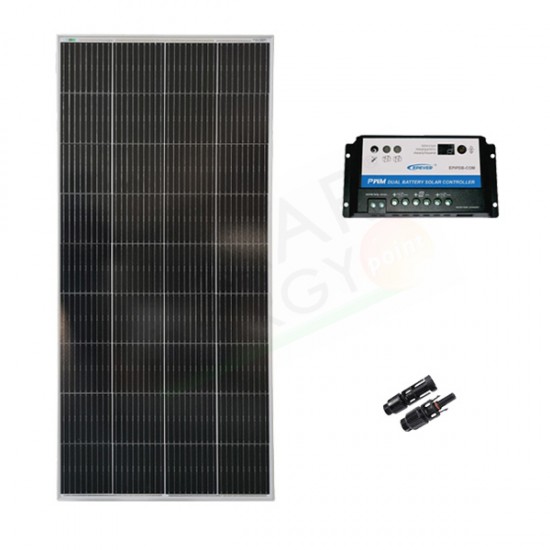 KIT SOLARE CAMPER 200W 12V – MODULO 200W E REGOLATORE 20A DUAL BATTERY