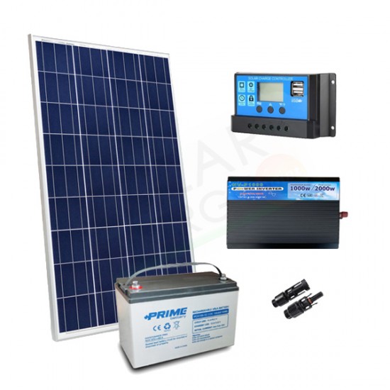 KIT SOLARE PLUS 200W 12V – MODULO 200W / REGOLATORE 20A PWM / INVERTER 1000W / BATTERIA 100AH