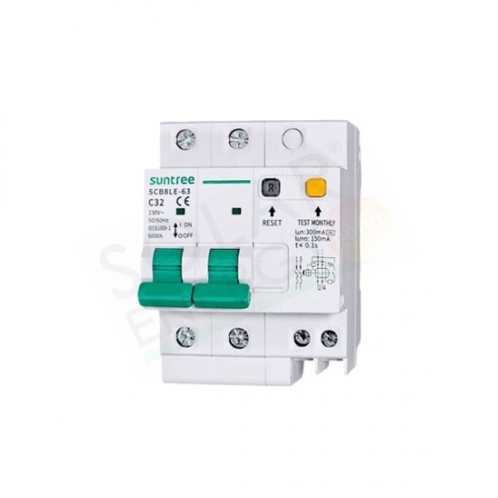 SUNTREE SCB8LE-2P-32 - INTERRUTTORE AUTOMATICO MAGNETOTERMICO DIFFERENZIALE AC 32 A 400 V 2P